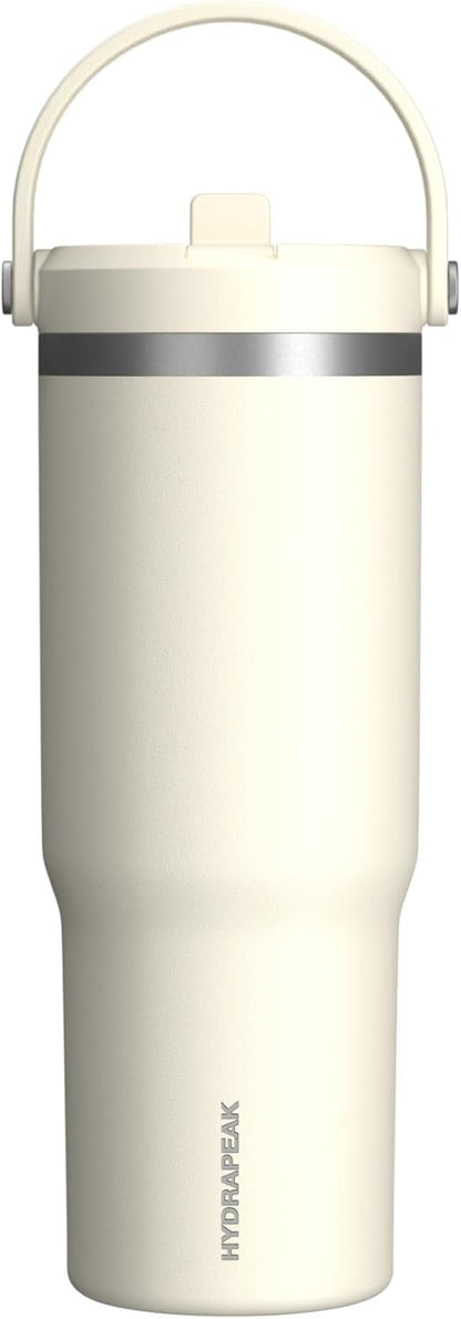 Hydrapeak Nomad 32oz Insulated Stainless Steel Travel Tumbler with Handle & Straw Lid, Leakproof, Cupholder Friendly, Keeps Drinks Cold 24 Hours, Reusable Bottle for Daily Hydration (Pale Sage)