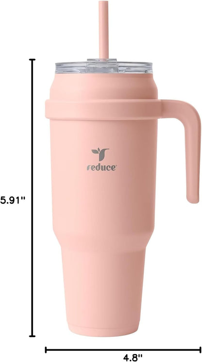 REDUCE 24 oz Stainless Steel Tumbler with Handle - Dual-Wall Vacuum Insulated Travel Mug, Sweat-Proof Lid & Reusable Straw - Keeps Drinks Cold for 24 Hrs, Fits Cupholders, Dishwasher Safe - Lilac Bud