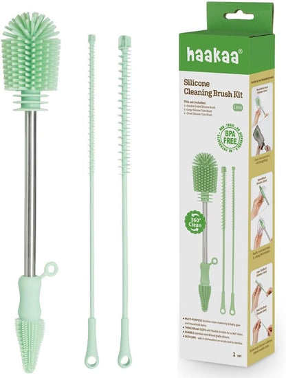 Haakaa Silicone Cleaning Brush Kit – Household Cleaning Brushes for Bottles and Crevices – Food-Grade Silicone: Dishwasher Safe (Brush-Blush)