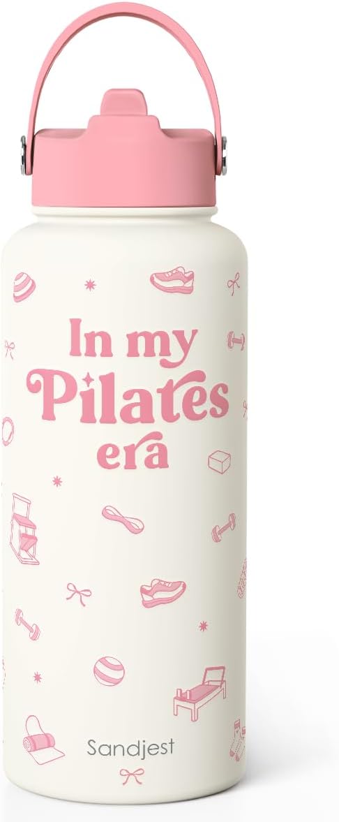 SANDJEST Pickleball Gift for Women, Water Bottle Stainless Steel 32oz with Lid & Straw, Sport Insulated Bottles Gifts for Girls Friends Teens Birthday Christmas
