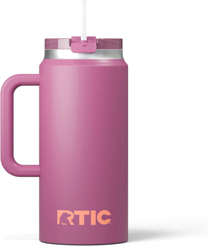 RTIC 64oz Road Trip Tumbler with Handle, Lid and Straw, Ceramic Lined, Insulated, Stainless Steel, Double Wall Vacuum-Insulation, Travel Cup, Cool Grey