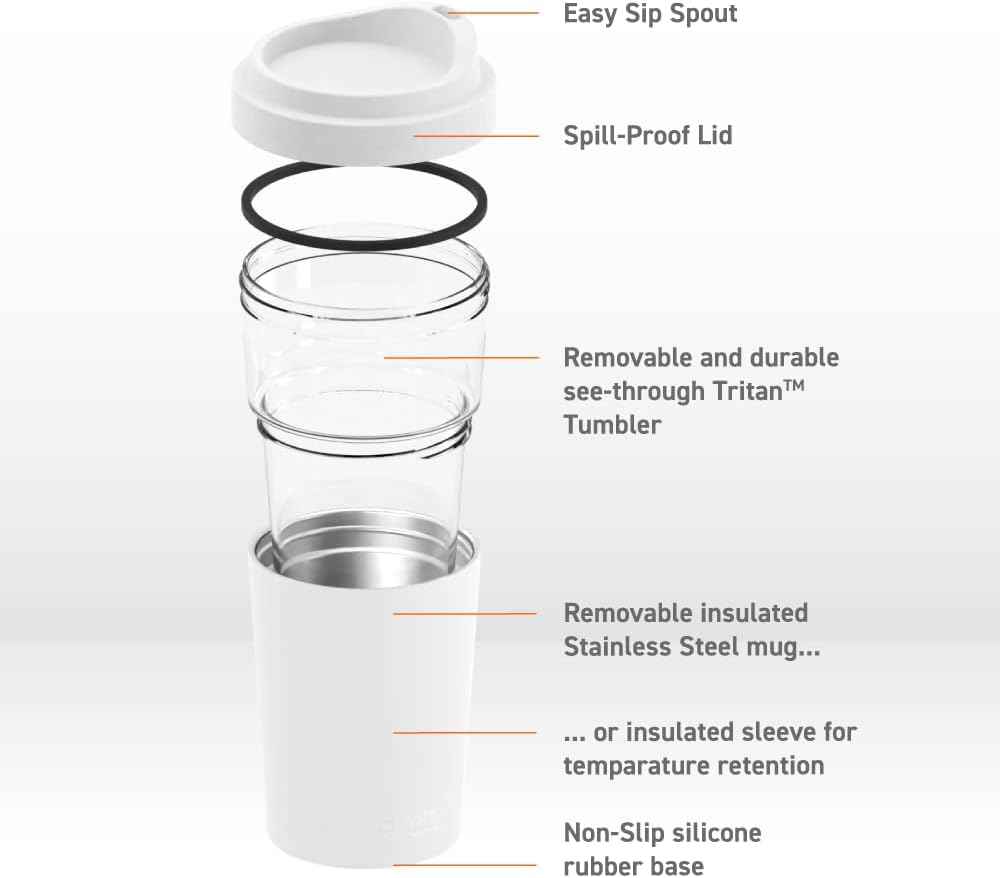 asobu Ultimate Ceramic Travel Mug, 12oz Insulated Stainless Steel Coffee Cup with Handle & Splash-Resistant Lid, Ceramic Lined for Pure Taste, BPA-Free, Double-Wall Vacuum for Hot Drinks