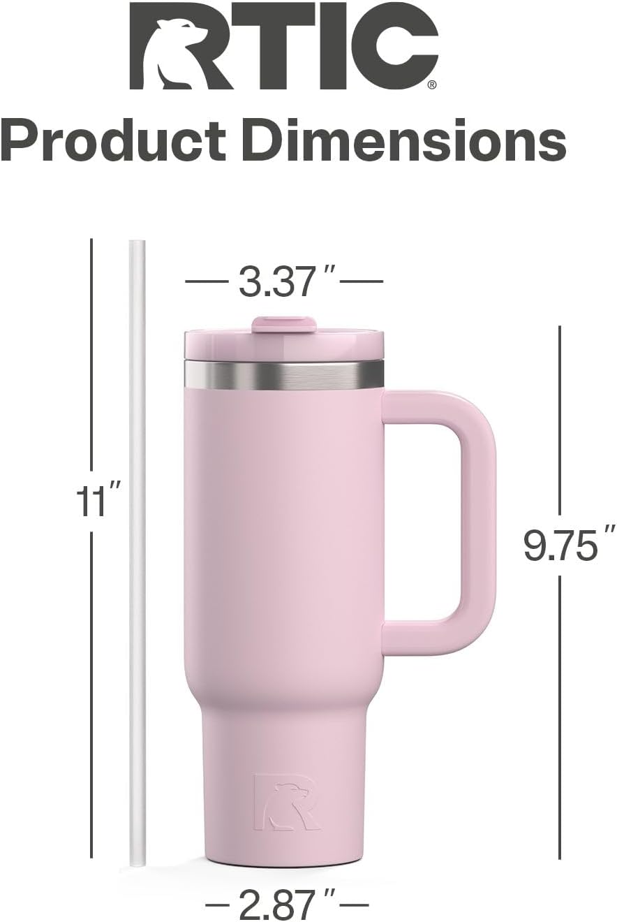 RTIC 30 oz Road Trip Tumbler Double-Walled Ceramic Lined InsulatedStainless Steel Portable Travel Coffee Mug Cup with Lid, Handle and Straw, Periwinkle Bouquet