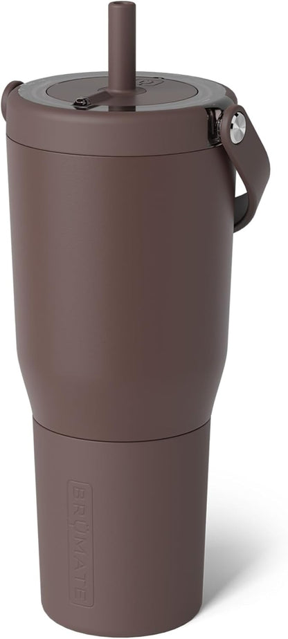 BrüMate Resa 35oz 100% Leakproof Tumbler w/Handle & Straw | Flexible SoftSip Straw | Silicone Sleeve for Durability | Stainless Steel | Cup Holder & Travel Friendly Water Bottle (Java)