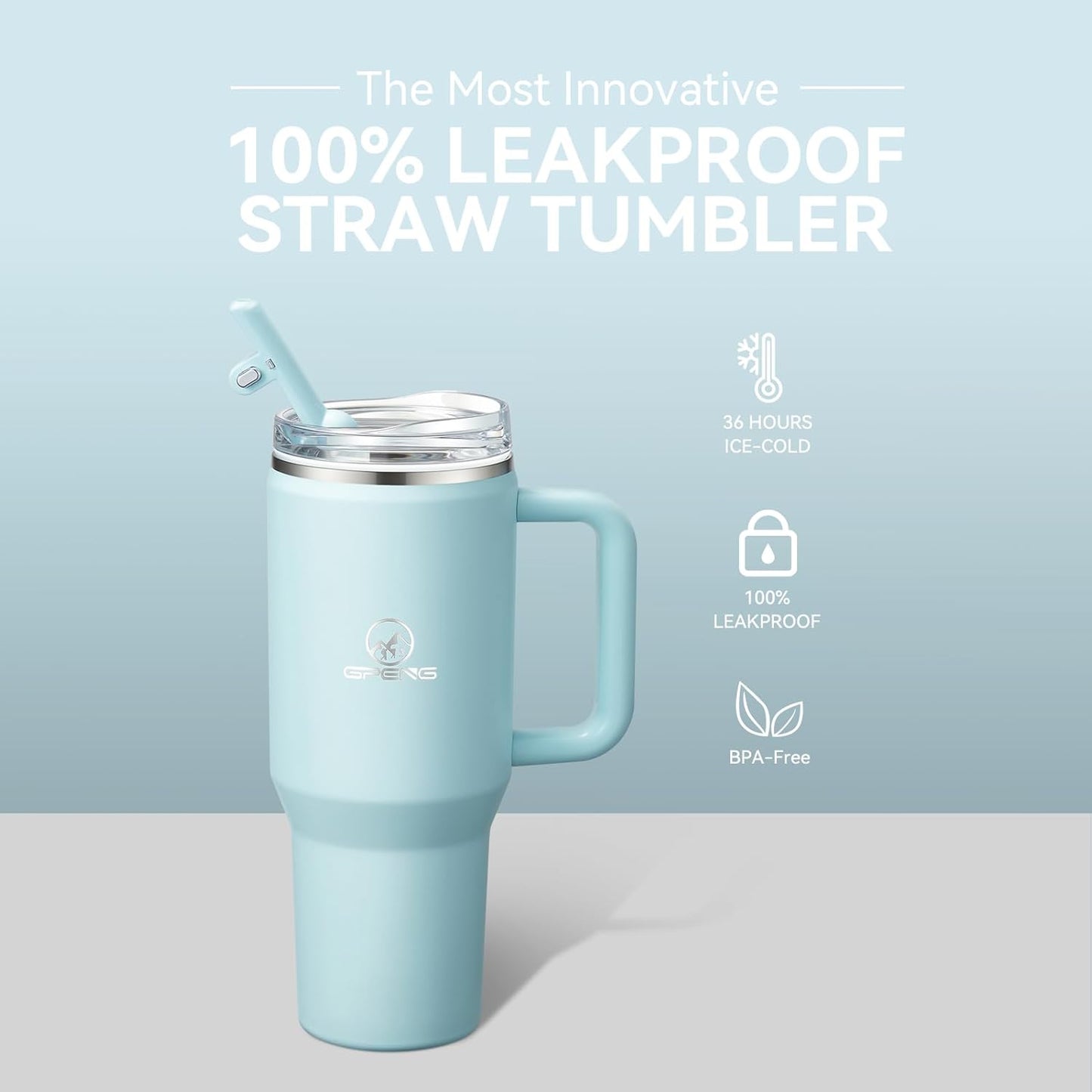 Gpeng 30/40/50 oz Tumbler with Handle, Water Bottles with Straw Lid, Insulated Stainless Steel Travel Mug Cup Holder Friendly, Keep Drinks Cold or Hot for Hours (LightGrey, 50 oz)