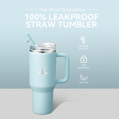 Gpeng 30/40/50 oz Tumbler with Handle, Water Bottles with Straw Lid, Insulated Stainless Steel Travel Mug Cup Holder Friendly, Keep Drinks Cold or Hot for Hours (LightGrey, 50 oz)
