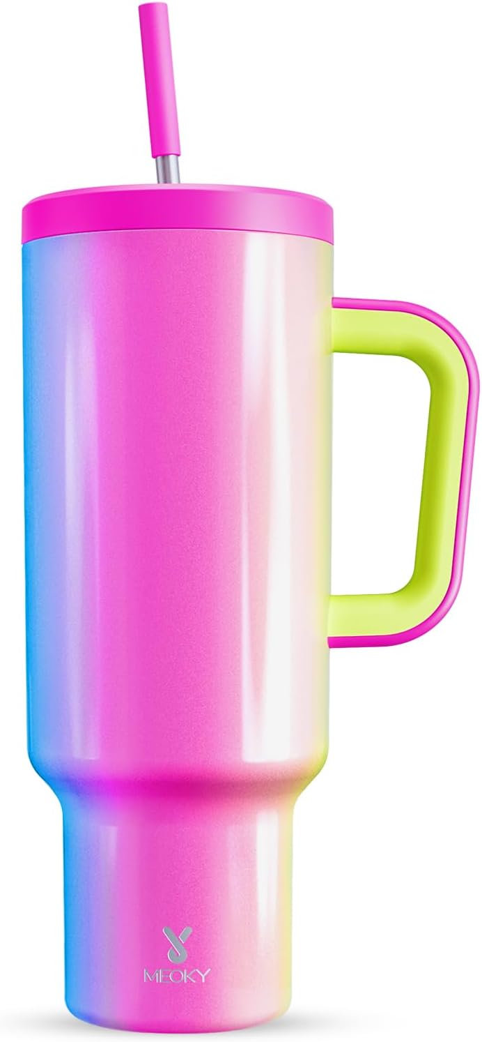 Meoky 40 oz Tumbler with Handle and Straw: Stainless Steel Insulated Tumbler with Lid and Straw - 100% Leak Proof Tumbler for Car Cup Holders - Travelers Commuters Workers, Donut