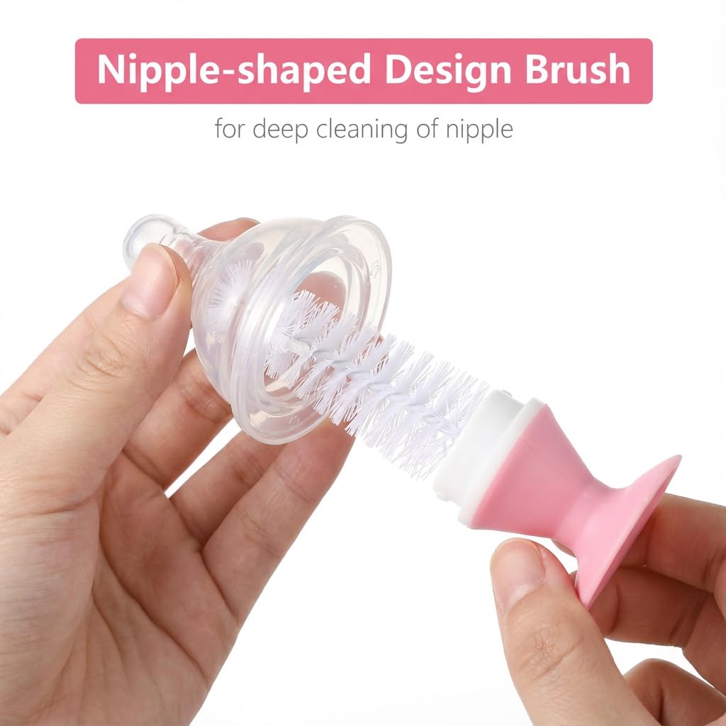 Ariseno 5-in-1 Baby Bottle Cleaner Set, Including Nylon & Silicone Bottle Brush, Cap, Straw & Nipple Brushes, BPA-Free (Grey)