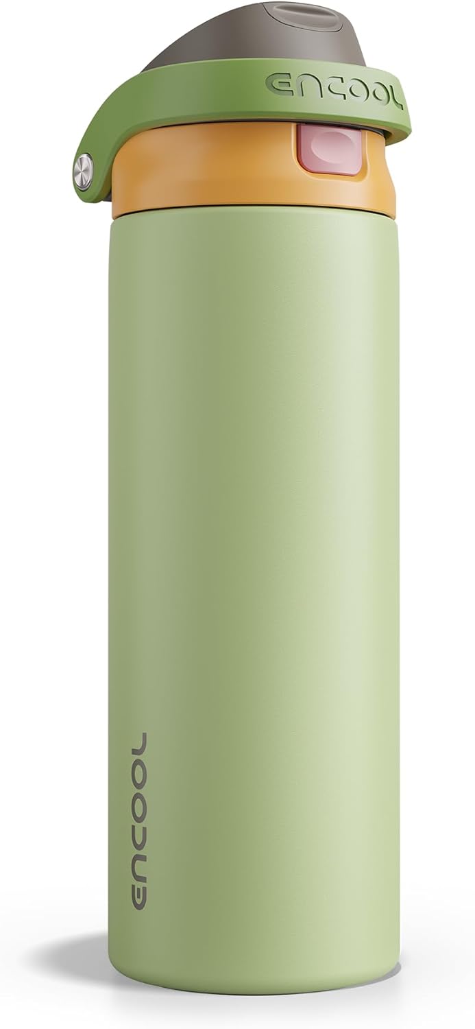 ENCOOL Leakproof Insulated Water Bottle with Straw Dual-Sip Water Bottle Bag-Safe Design for Work, Commute & Gym – Keeps Drinks Cold All Day, 24 oz, Lemonade Pink - Colors A