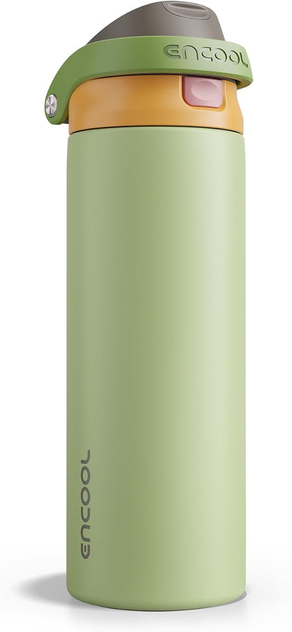 ENCOOL Leakproof Insulated Water Bottle with Straw Dual-Sip Water Bottle Bag-Safe Design for Work, Commute & Gym – Keeps Drinks Cold All Day, 24 oz, Lemonade Pink - Colors A