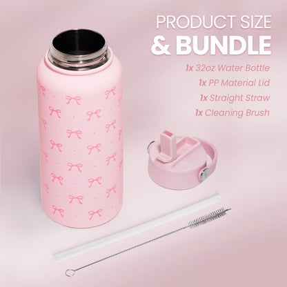 SANDJEST Pickleball Gift for Women, Water Bottle Stainless Steel 32oz with Lid & Straw, Sport Insulated Bottles Gifts for Girls Friends Teens Birthday Christmas