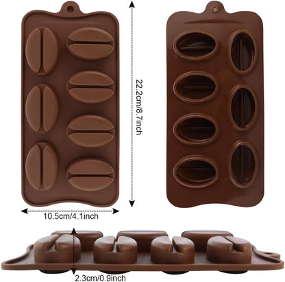2 Pack Coffee Bean Shape Ice Cube Chocolate Fondant Soap Candle Tray Mold DIY Crafts Silicone Mousse Cake Milk Dessert Molds