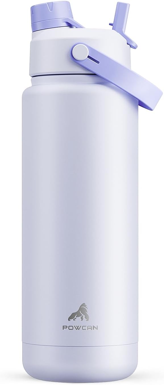 POWCAN 26 oz Insulated Water Bottle with 2-in-1 Straw and Spout Lid, Keep Cold 24H, Leak-Proof, Fits in Car Cup Holder, Stainless Steel Water Bottle for Sports, Travel, and School (Mint)