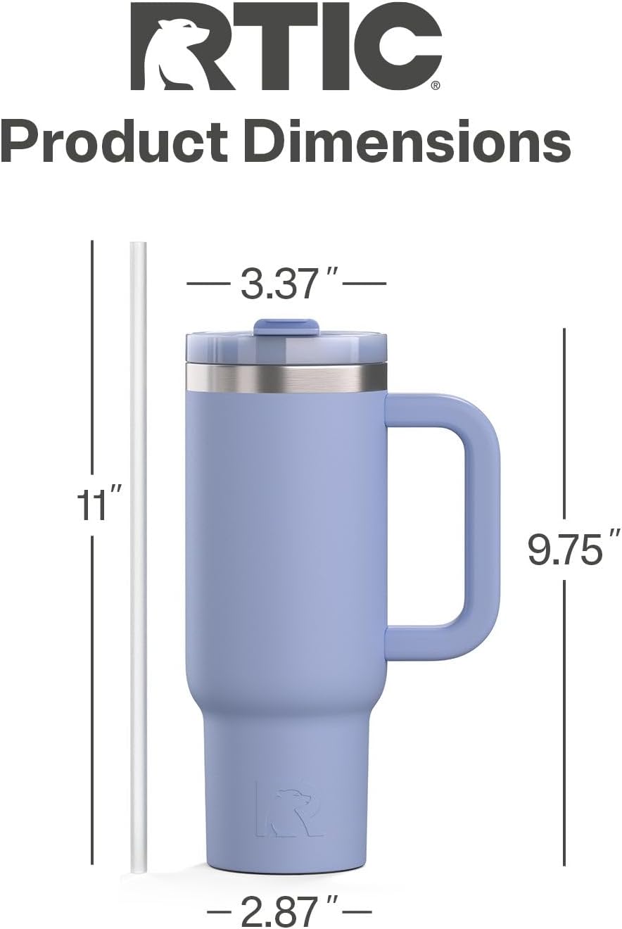 RTIC 30 oz Road Trip Tumbler Double-Walled Ceramic Lined InsulatedStainless Steel Portable Travel Coffee Mug Cup with Lid, Handle and Straw, Periwinkle Bouquet