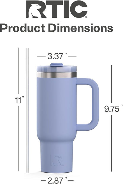 RTIC 30 oz Road Trip Tumbler Double-Walled Ceramic Lined InsulatedStainless Steel Portable Travel Coffee Mug Cup with Lid, Handle and Straw, Periwinkle Bouquet