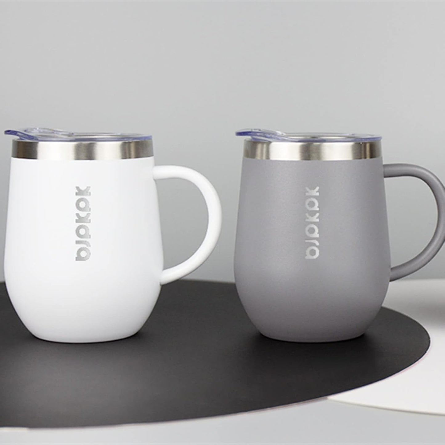 BJPKPK 2 pcs Insulated Coffee Mug, 14oz Insulated Tumbler with Lid, Stainless Steel Coffee Cups with Splash Proof Lid-White