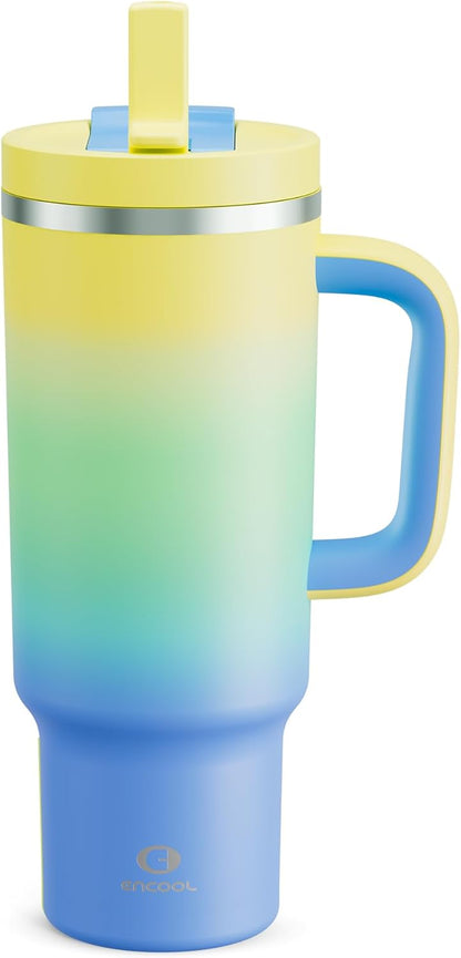 40 oz Tumbler with Handle and Straw: Stainless Steel Insulated Tumbler Keeps Cold for 24 Hours, Leakproof Travel Cup Fits in Cup Holder and BPA-Free, Cotton Candy