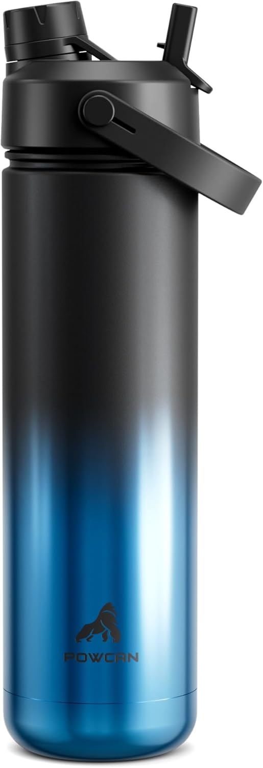 POWCAN 26 oz Insulated Water Bottle with 2-in-1 Straw and Spout Lid, Keep Cold 24H, Leak-Proof, Fits in Car Cup Holder, Stainless Steel Water Bottle for Sports, Travel, and School (Mint)