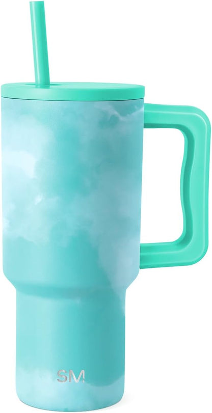 Simple Modern 40 oz Trek Tumbler with Handle and Straw Lid | Cup Holder Friendly Insulated Stainless Steel Travel Mug | Sea Glass Sage - Colors A