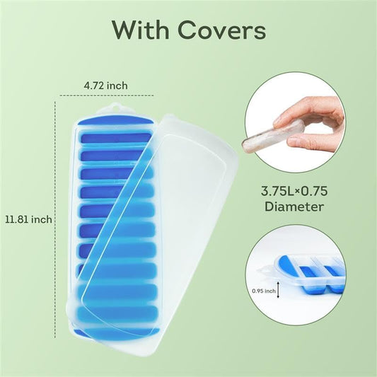 Lily's Home Silicone Narrow Ice Stick Cube Trays with Easy Push and Pop Out Material, Ideal for Sports and Water Bottles, Assorted Bright Colors (11.81" x 4.61" x 0.75", Set of 3)