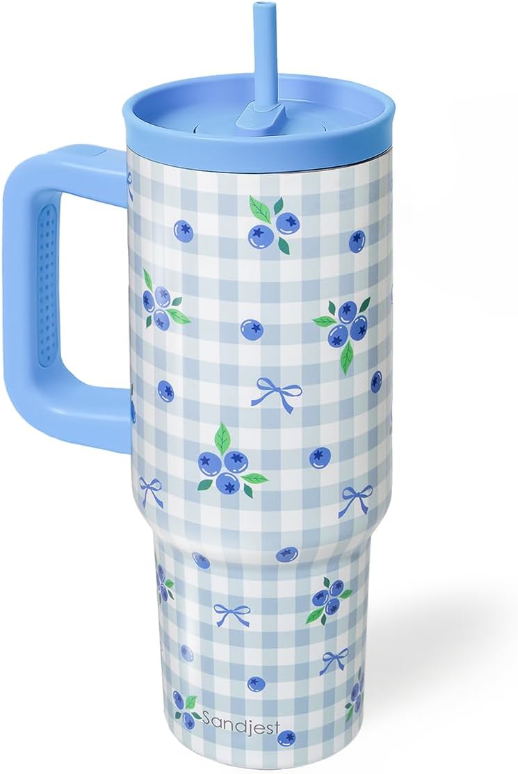 SANDJEST Pickleball Stainless Steel Locking Lid Silicone Straw Tumbler with Handle 40oz, Insulated Stainless Steel Travel Cup for Women Girls Friends Players, Gift Idea for Birthday Christmas