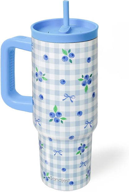 SANDJEST Pickleball Stainless Steel Locking Lid Silicone Straw Tumbler with Handle 40oz, Insulated Stainless Steel Travel Cup for Women Girls Friends Players, Gift Idea for Birthday Christmas