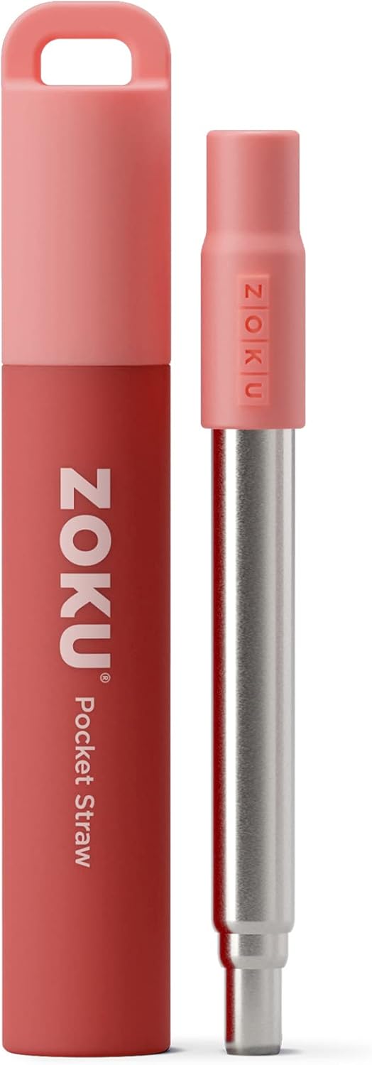 ZOKU Reusable Metal Straw with Case for Travel, Teal - Collapsible Stainless Steel Drinking Straw with Silicone Tip and Cleaner Brush, Ideal for Key Chains, Pockets, Purses