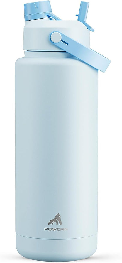 POWCAN 26 oz Insulated Water Bottle with 2-in-1 Straw and Spout Lid, Keep Cold 24H, Leak-Proof, Fits in Car Cup Holder, Stainless Steel Water Bottle for Sports, Travel, and School (Mint)