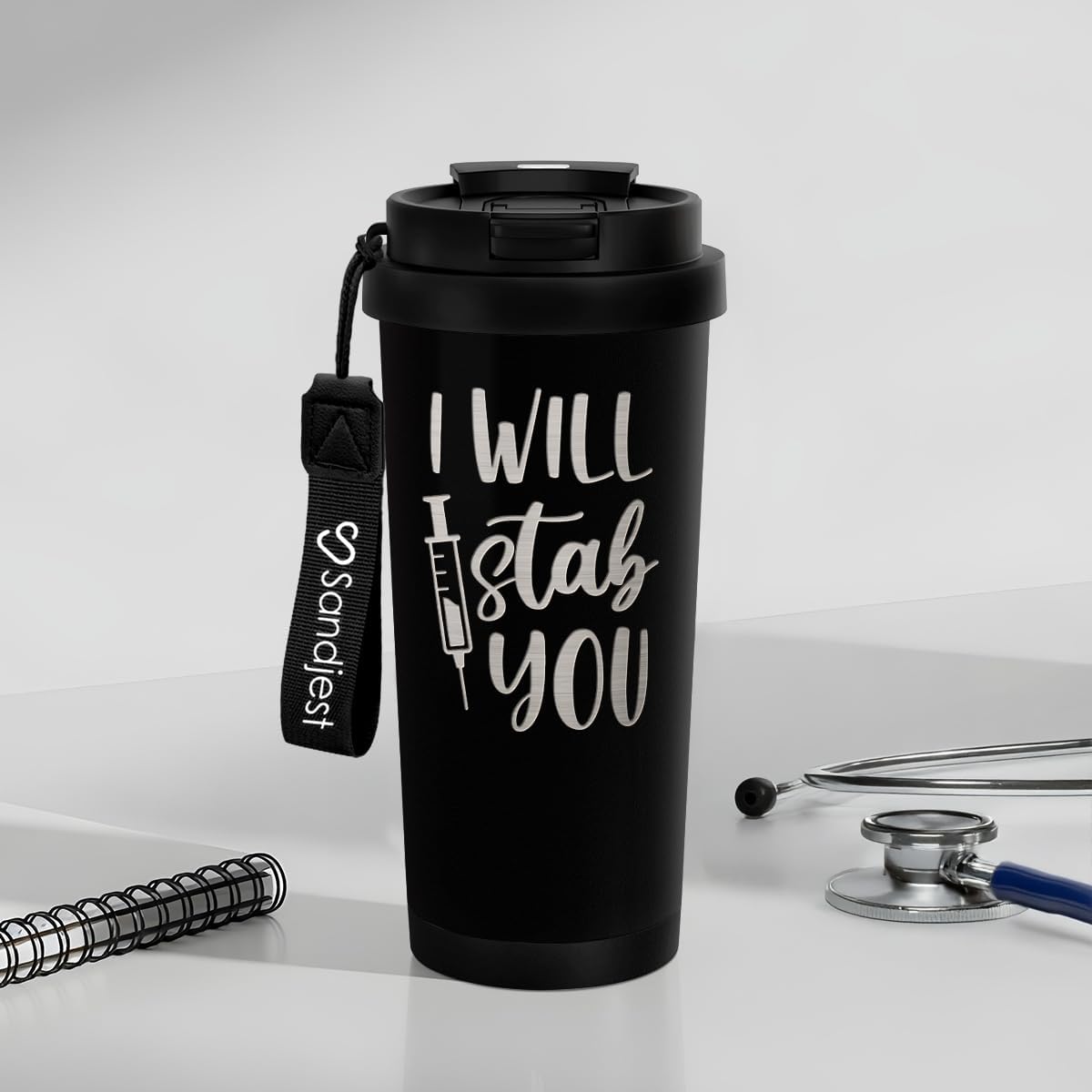 SANDJEST American Flag Tumbler - Stainless Steel 2-in-1 Lid Coffee Tumbler 18 oz, Patriotic Insulated Travel Mug Gift for Men Husband Dad, Birthday Christmas