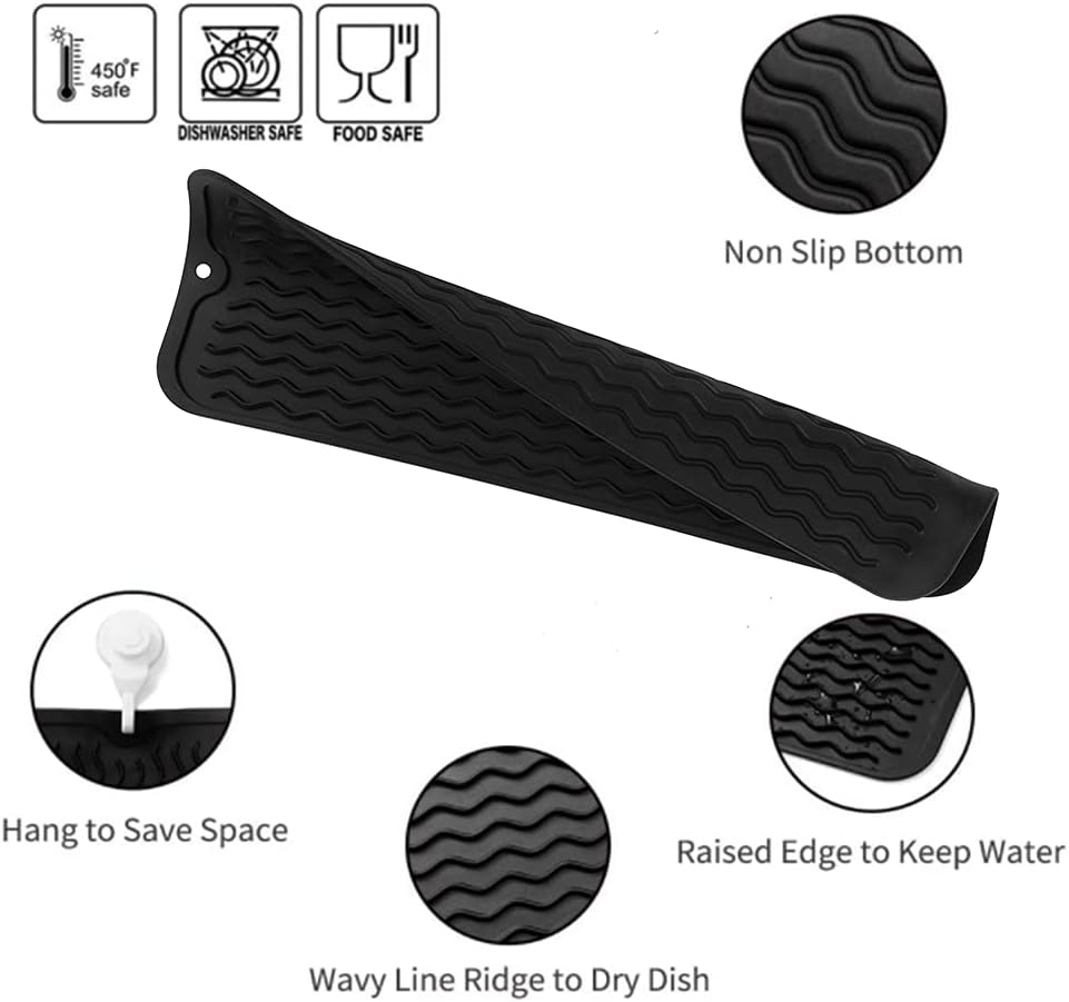 MicoYang Silicone Dish Drying Mat for Multiple Usage,Easy clean,Eco-friendly,Heat-resistant Silicone Mat for Kitchen Counter,Sink,Bar,Bottle,or Cup Green M 17 inches x 6 inches