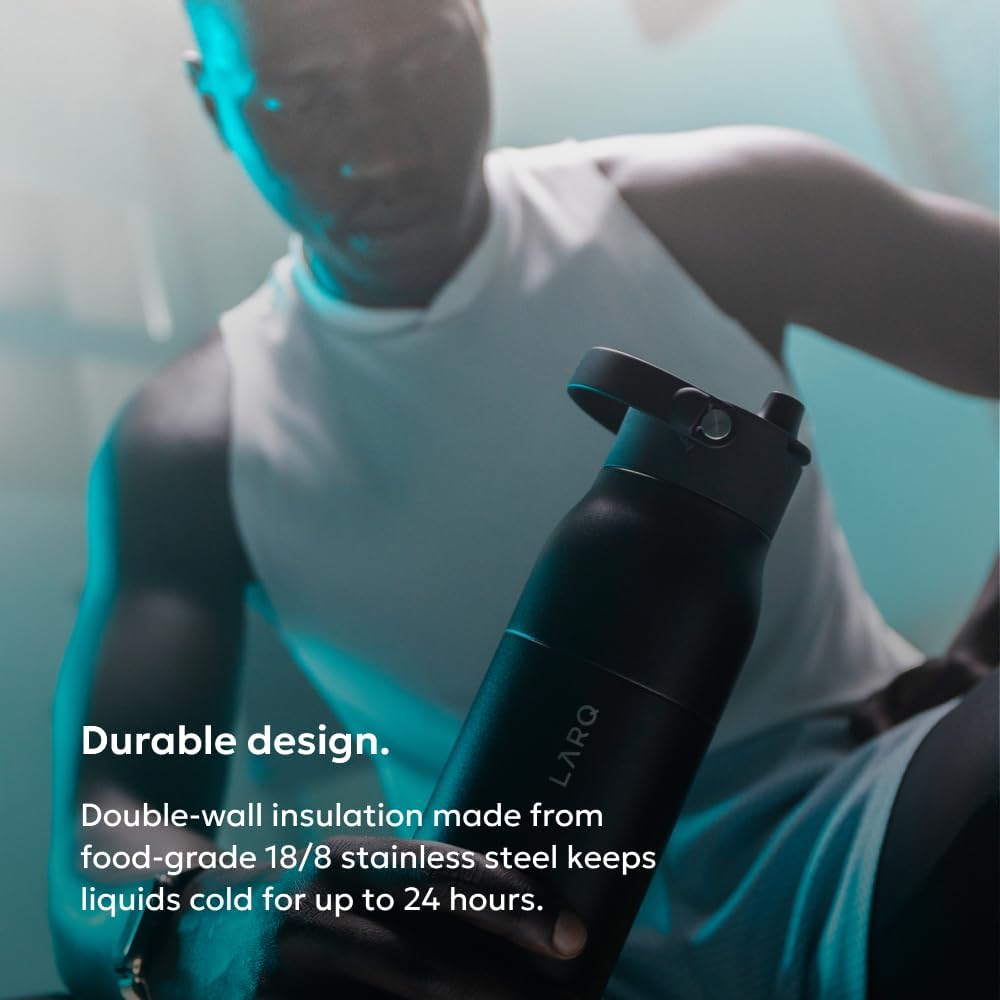 LARQ Swig Top — Insulated Stainless Steel Water Bottle with Straw, Detachable Silicone Handle, Vacuum 24h Cold, BPA-Free Metal Bottle for Gym, Travel, Office, Wide Mouth for Ice — 23 oz, Mojave Dune