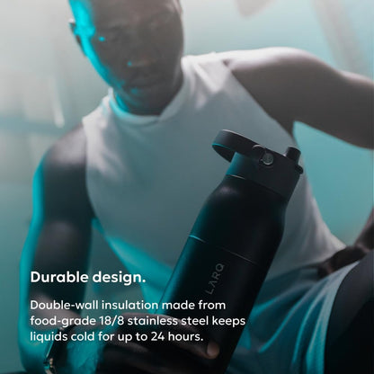 LARQ Swig Top — Insulated Stainless Steel Water Bottle with Straw, Detachable Silicone Handle, Vacuum 24h Cold, BPA-Free Metal Bottle for Gym, Travel, Office, Wide Mouth for Ice — 23 oz, Mojave Dune