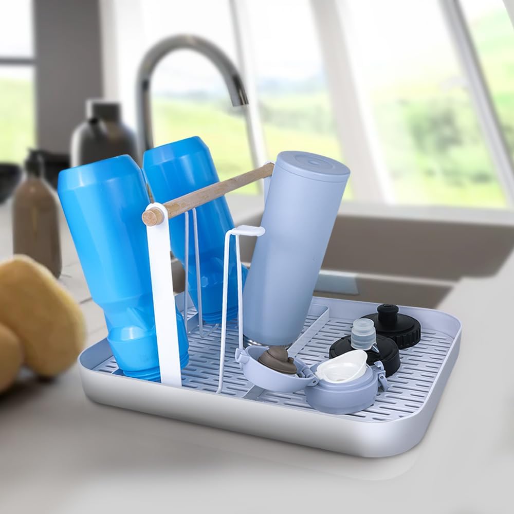 Countertop Drying Rack for Insulated Water Bottles, Glasses, Sports Bottles, Baby Bottles, and More - Drainage Tray for Easy Cleaning and Drying - Practical and Stylish
