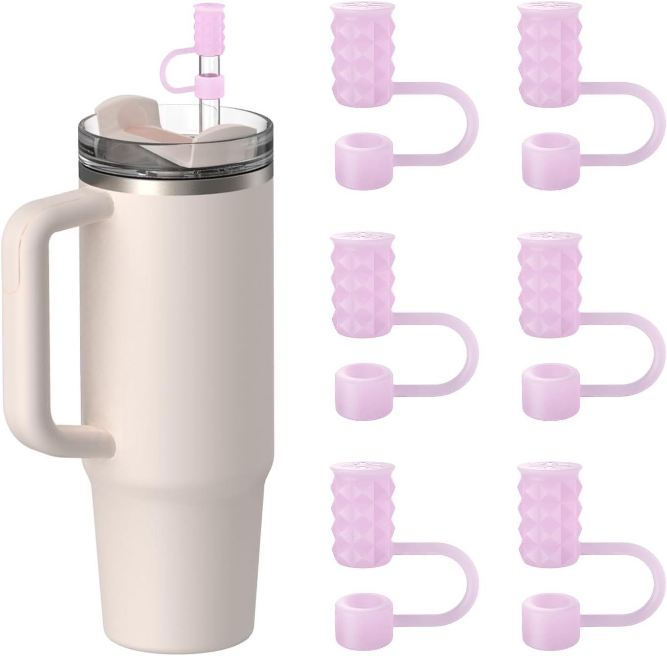 YOTIME 6Pcs Silicone Straw Covers Cap, 0.39in/10mm Straw Toppers Compatible with Stanley Cup 40 & 30 oz, Reusable Dust-Proof Cover Cap for Tumbler with Handle, Starlight