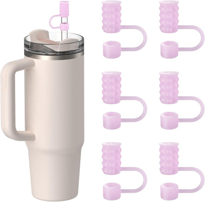 YOTIME 6Pcs Silicone Straw Covers Cap, 0.39in/10mm Straw Toppers Compatible with Stanley Cup 40 & 30 oz, Reusable Dust-Proof Cover Cap for Tumbler with Handle, Starlight