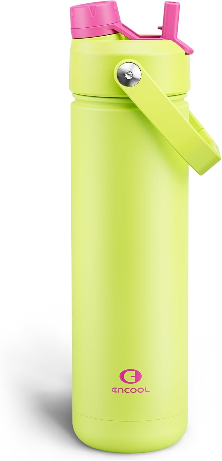 ENCOOL Insulated Water Bottle with Straw Stainless Steel Water Bottle, Leak-Proof, BPA-Free, Double Wall Vacuum Keeps Cold for 24 Hours for Sports, Travel, School (26 oz, Cotton Candy) - Colors A