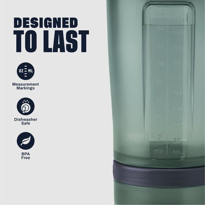 BlenderBottle Shaker Bottle with Pill Organizer and Storage for Protein Powder, Classic V2 ProStak System, 22-Ounce, Midnight Black