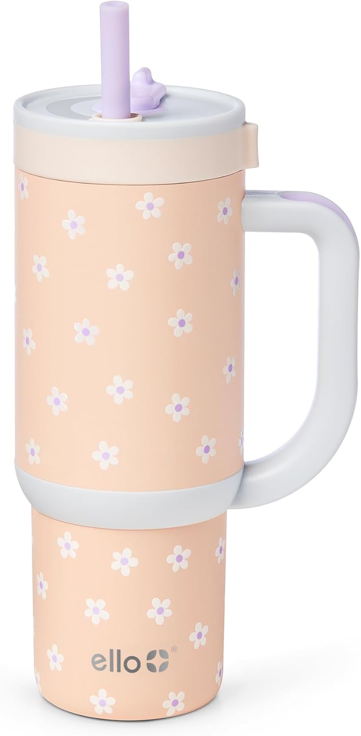 Ello Oasis 18oz Kids Tumbler with Handle & Retracting Straw, 100% Leakproof Reusable Insulated Stainless Steel Cup, Gifts for Teens Girls Boys, Keeps cold for 18 Hours, Cup Holder Friendly, Glacier