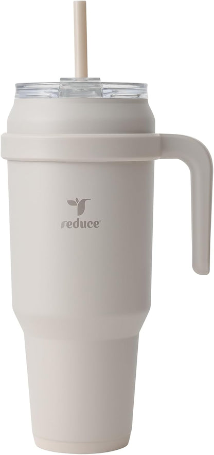 REDUCE 24 oz Stainless Steel Tumbler with Handle - Dual-Wall Vacuum Insulated Travel Mug, Sweat-Proof Lid & Reusable Straw - Keeps Drinks Cold for 24 Hrs, Fits Cupholders, Dishwasher Safe - Lilac Bud