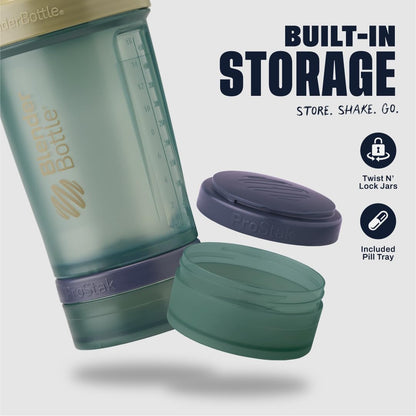 BlenderBottle Shaker Bottle with Pill Organizer and Storage for Protein Powder, Classic V2 ProStak System, 22-Ounce, Midnight Black