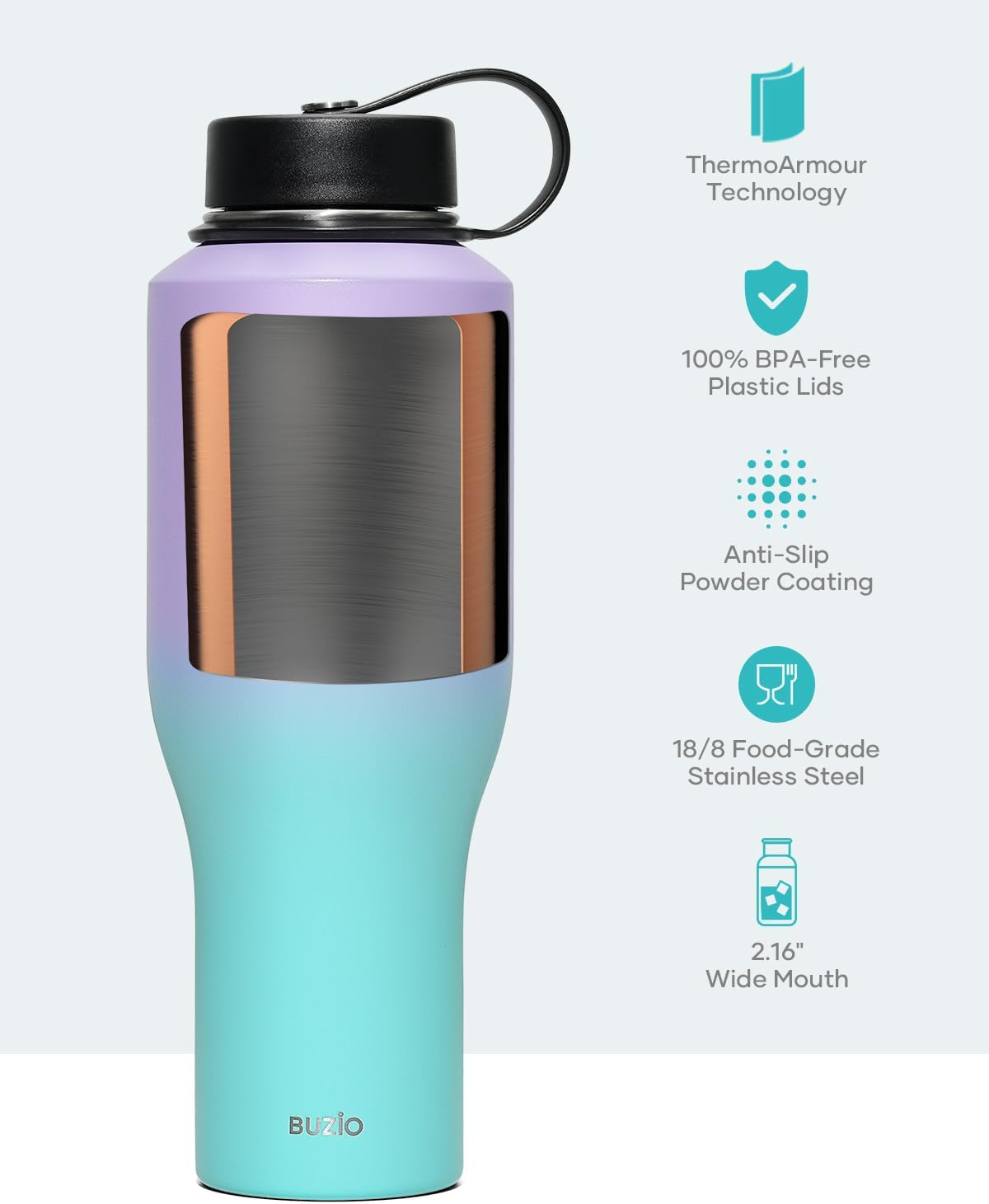 BUZIO 40oz Insulated Water Bottle Fits in Any Car Cup Holders, 40oz Vacuum Insulated Tumbler with Lids and Straw for Water, Travel Mug Cupholder Friendly, Leakproof Keep Cold & Hot, Indigo Crush
