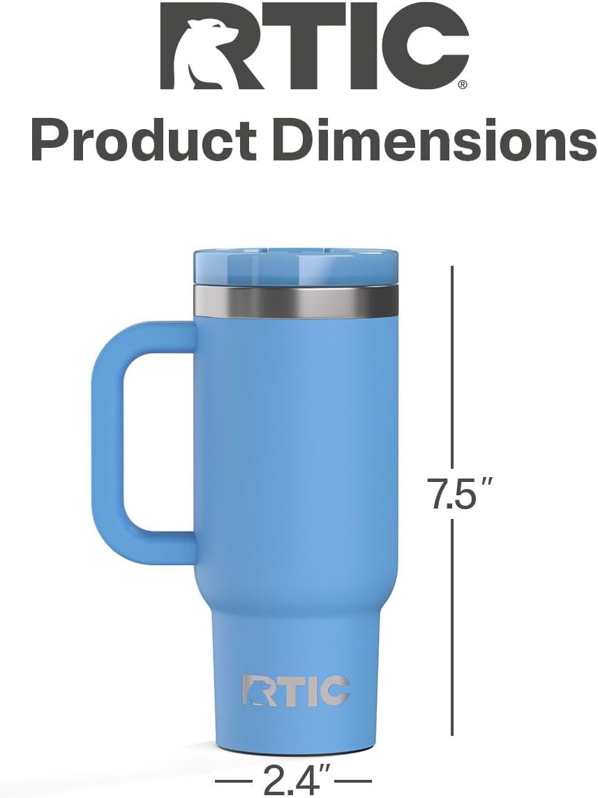 RTIC Little Road Trip Tumbler 16oz for Kids with Straw Lid and Handle, Ceramic Lined, Insulated Stainless Steel Travel Water Mug Cup, Leak-Proof, RTIC Ice Glitter