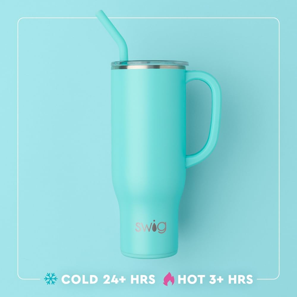 Swig Life 40oz Mega Mug, 40 oz Tumbler with Handle and Straw, Cup Holder Friendly, Dishwasher Safe, Extra Large Insulated Tumbler, Stainless Steel (Pickleball)