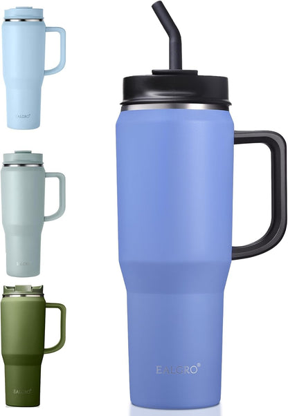 EALGRO 50 oz Tumbler with Handle, Insulated Tumblers with Lid and Straw, Large Metal Sports Water Bottle Jug, Thermal Stainless Steel Travel Coffee Mug Cup, Black