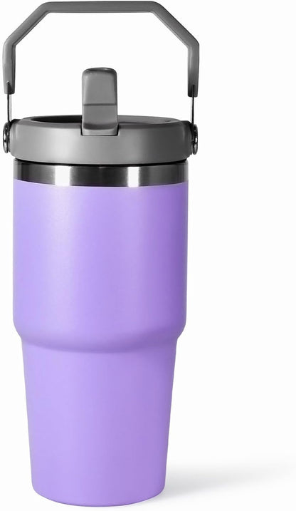 30 oz Tumbler with Handle and Straw Lid, Double Walled Vacuum Insulated Water Bottle Leakproof Tumbler Travel Coffee Mug Thermal Cup, Cupholder Friendly for Office, Home, Sport, Pink