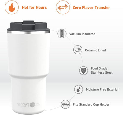 asobu 22oz Extra Large Ceramic-Lined Travel Mug with No Metal Taste-Keeps Flavors True - Double-Wall Vacuum Insulated Coffee Mug with Spill-Proof Pop-Open Lid for Hot Drinks