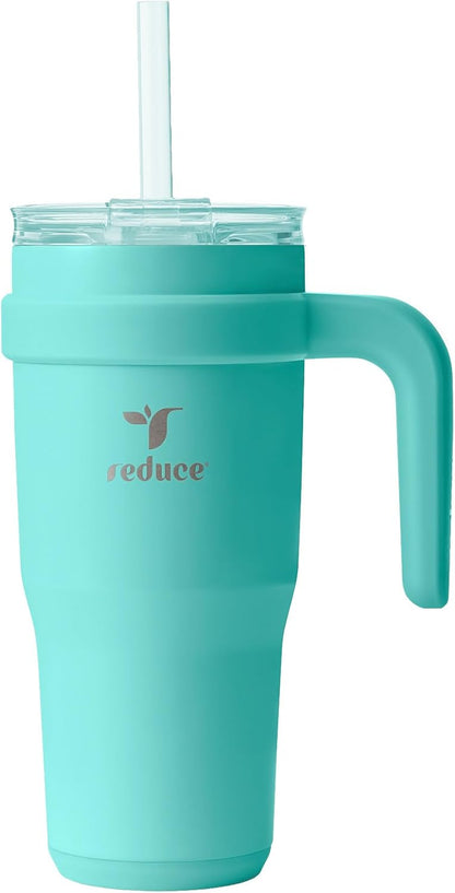 REDUCE 24 oz Stainless Steel Tumbler with Handle - Dual-Wall Vacuum Insulated Travel Mug, Sweat-Proof Lid & Reusable Straw - Keeps Drinks Cold for 24 Hrs, Fits Cupholders, Dishwasher Safe - Lilac Bud