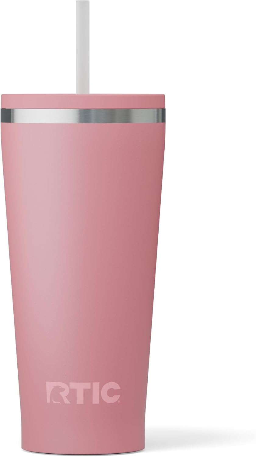 RTIC 20oz Everyday Tumbler Insulated Stainless Steel Portable Travel Coffee Cup with Straw, Ceramic Lining, Spill-Resistant Lid, BPA-Free, Hot and Cold Drink, Beach