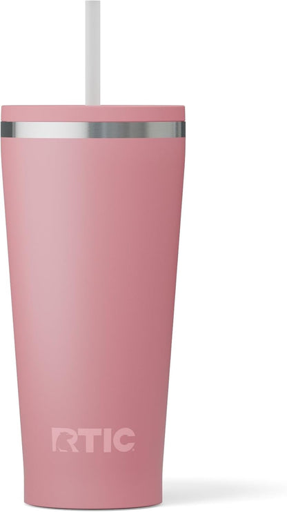 RTIC 20oz Everyday Tumbler Insulated Stainless Steel Portable Travel Coffee Cup with Straw, Ceramic Lining, Spill-Resistant Lid, BPA-Free, Hot and Cold Drink, Beach