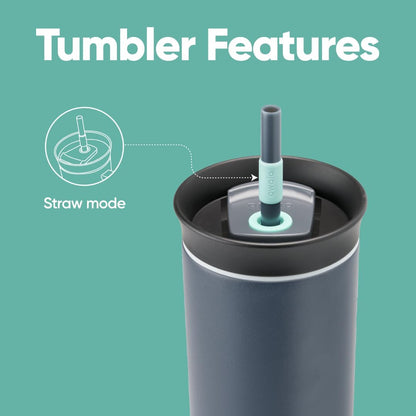 Owala Stainless Steel Triple Layer Insulated Travel Tumbler with Spill Resistant Lid and Straw, BPA Free, 24 oz, Grey/Blue (The Great Blue)